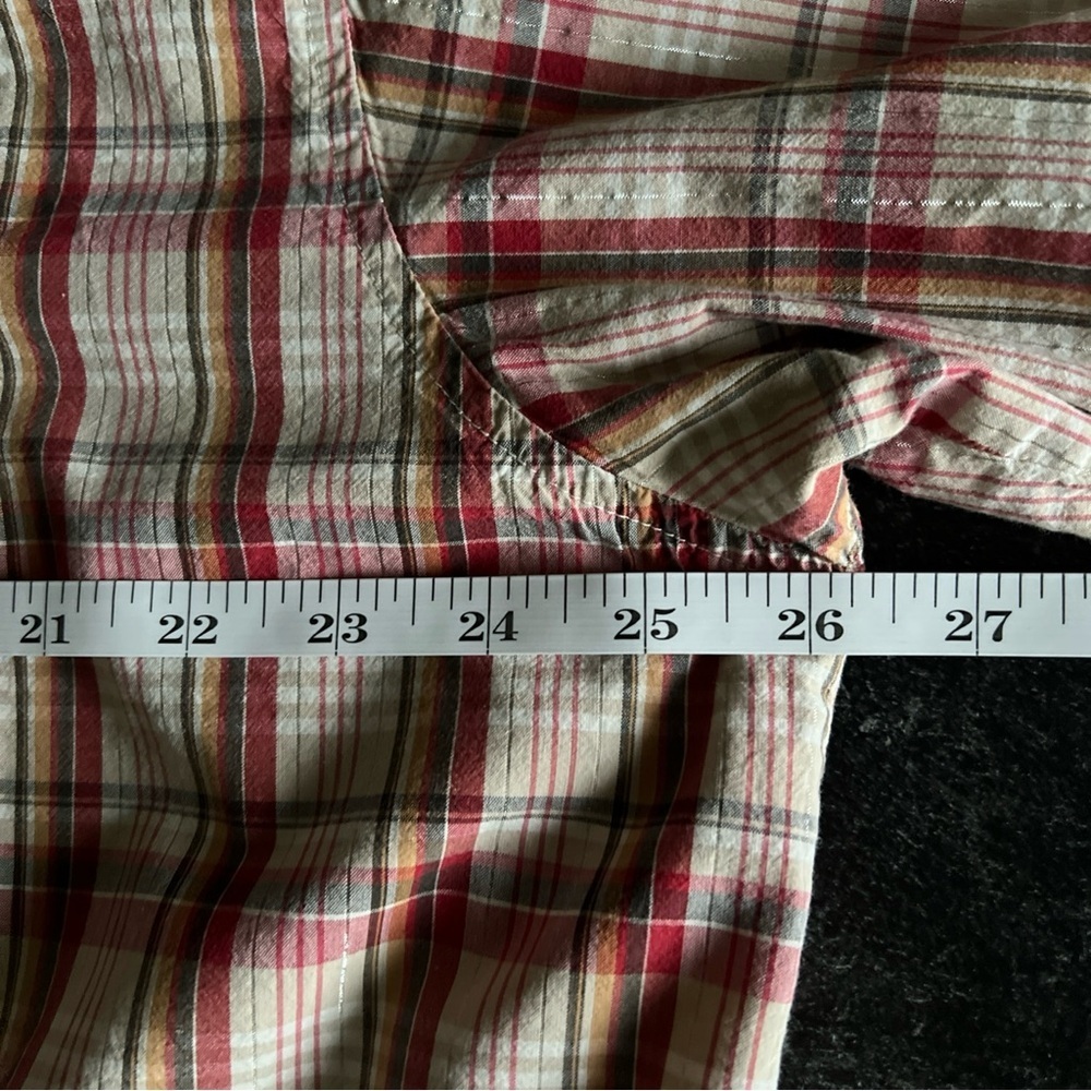 Wrangler Mens Short Sleeve Snap Close Red/white/orange/silver Plaid Shirt Sz XL - Picture 16 of 16